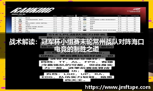 战术解读：冠军杯小组赛末轮常州战队对阵海口电竞的制胜之道